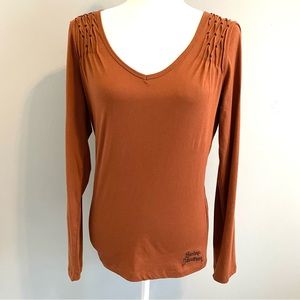 HARLEY DAVIDSON Womens Long Sleeve Brown Top Size Medium